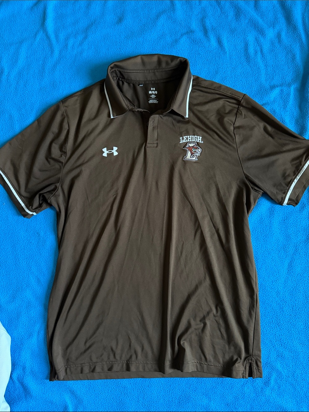 Under Armour Brown Lehigh Logo Polo with White Trim